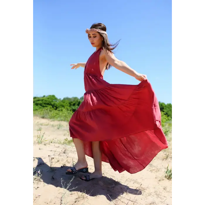 EVA KATLI SIRTI AÇIK MUSLİN BOHO ELBİSE