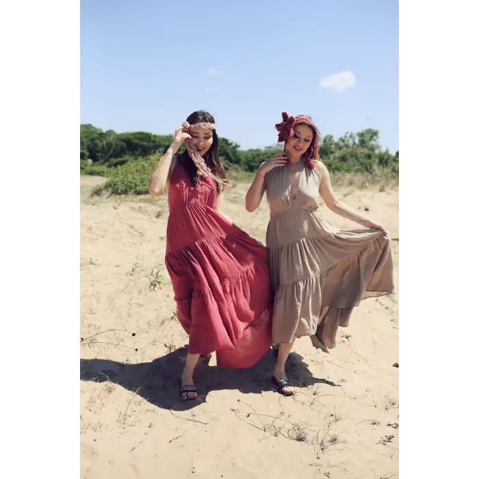 EVA KATLI SIRTI AÇIK MUSLİN BOHO ELBİSE