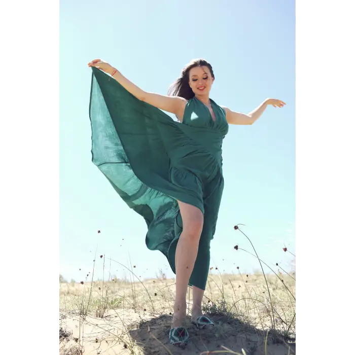 EVA KATLI SIRTI AÇIK MUSLİN BOHO ELBİSE