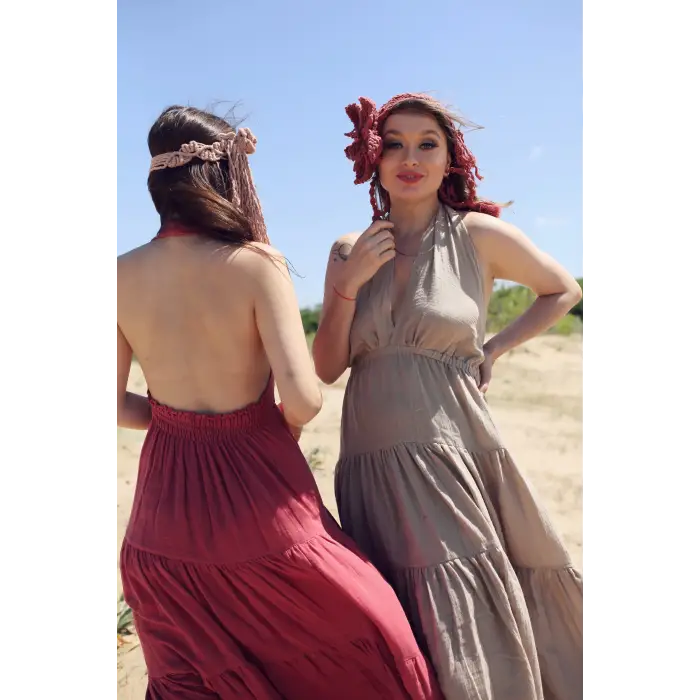 EVA KATLI SIRTI AÇIK MUSLİN BOHO ELBİSE