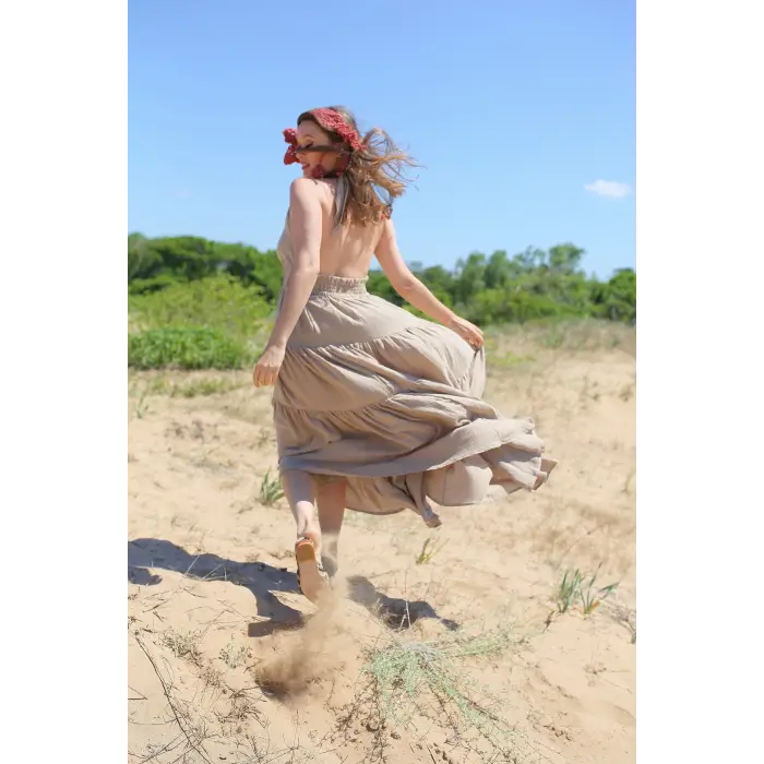 EVA KATLI SIRTI AÇIK MUSLİN BOHO ELBİSE