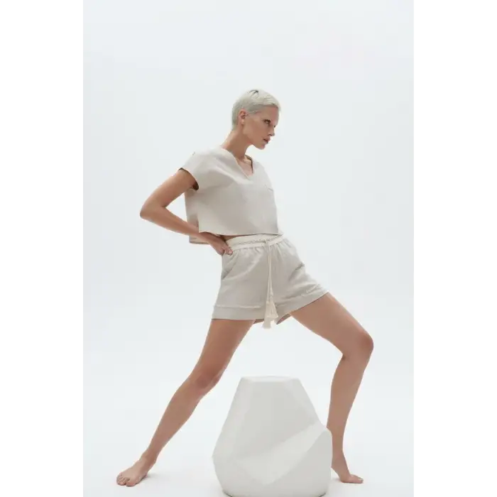 LAVANDA KETEN KARIŞIMLI BLUZ & ŞORT TAKIM