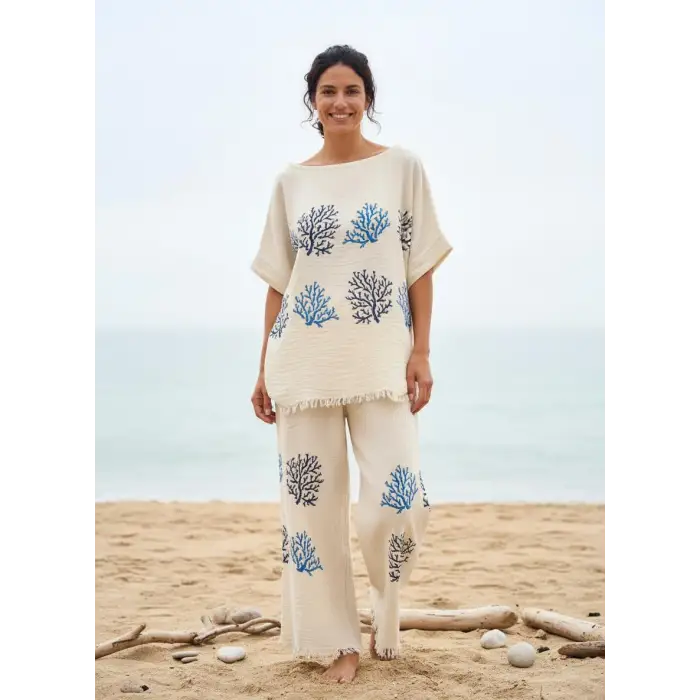 MERCAN PAMUK DOKUMA BLUZ & PANTOLON TAKIM