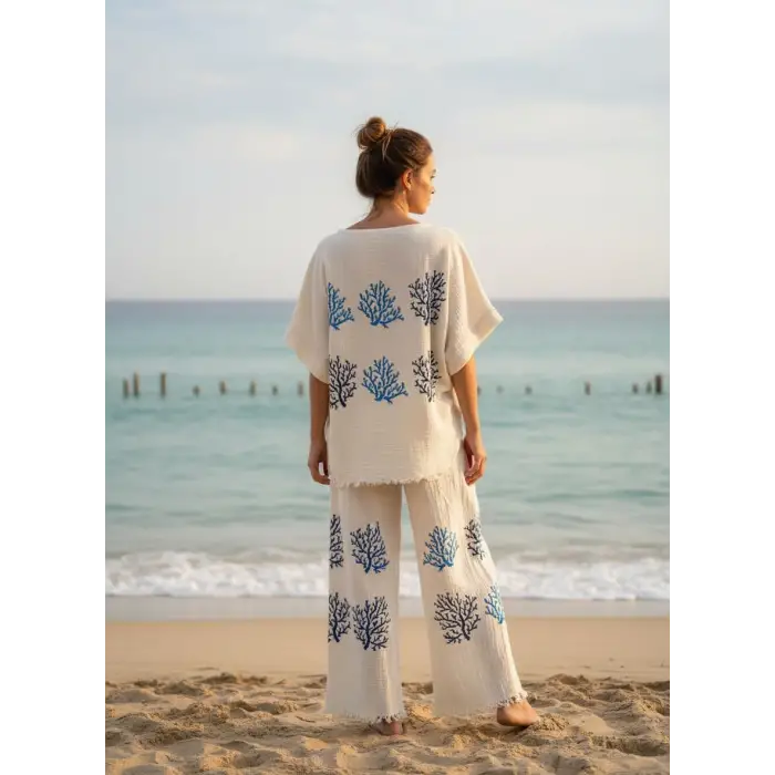 MERCAN PAMUK DOKUMA BLUZ & PANTOLON TAKIM