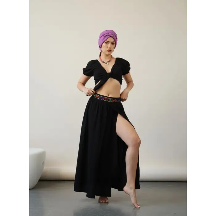 MİDYAT ŞİLE BEZİ BOHEM ETEK / Siyah