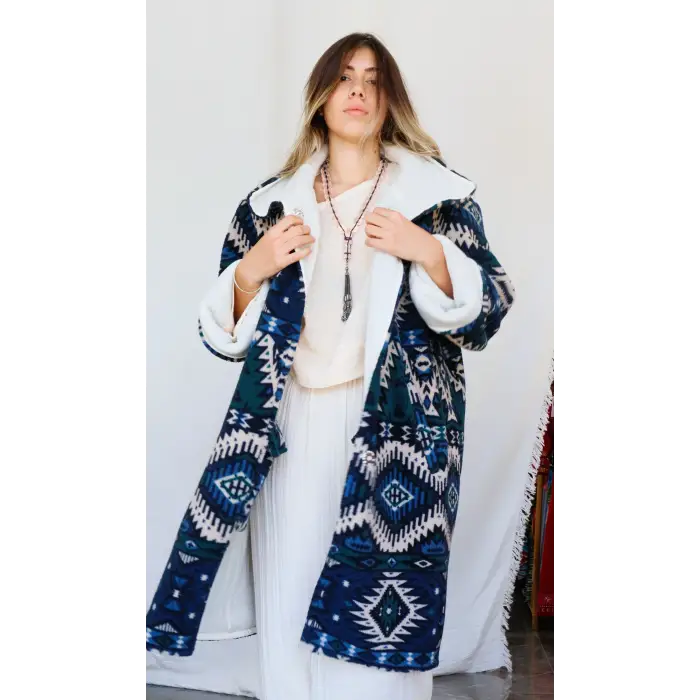 NAVAJO POLAR KİLİM DESEN PALTO