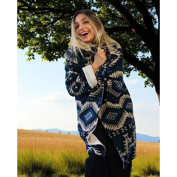 NAVAJO POLAR KİLİM DESEN PALTO