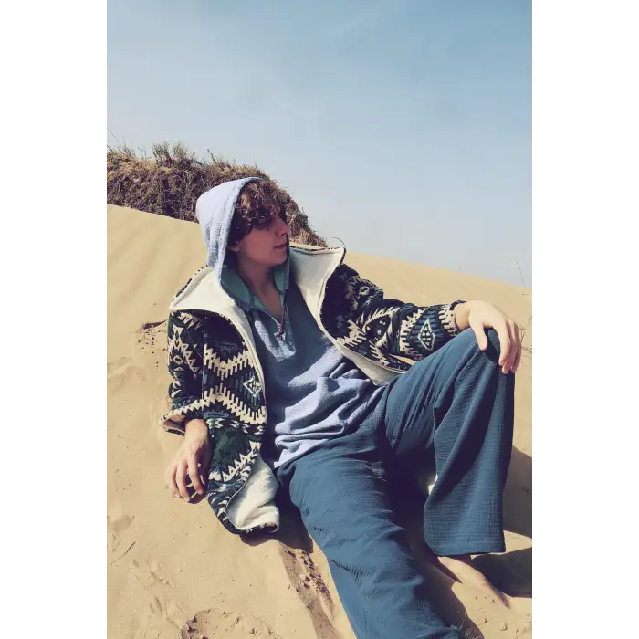 NAVAJO POLAR KİLİM DESEN PALTO