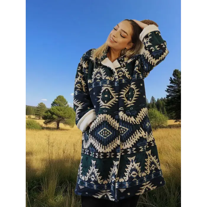 NAVAJO POLAR KİLİM DESEN PALTO