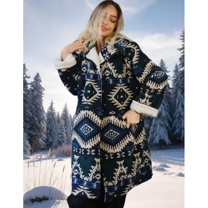 NAVAJO POLAR KİLİM DESEN PALTO