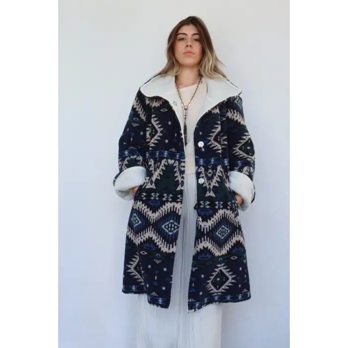 NAVAJO POLAR KİLİM DESEN PALTO