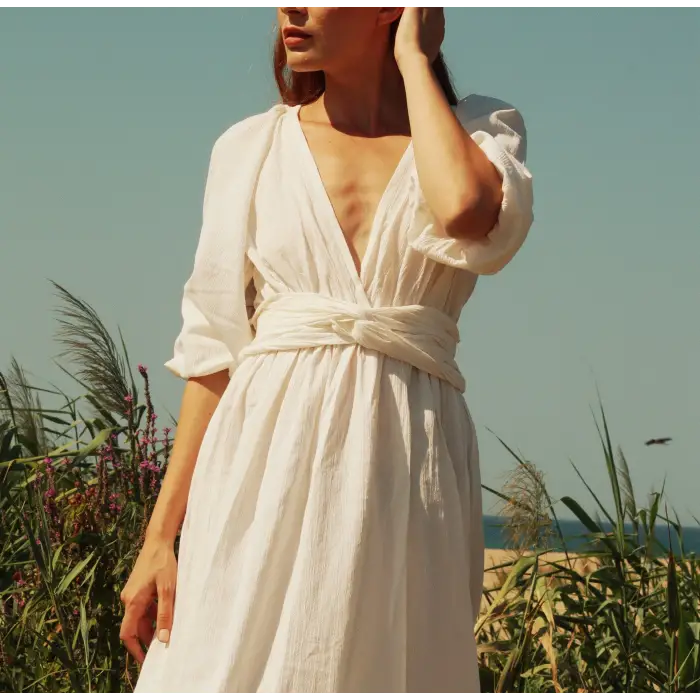 PEACE KEMER DETAYLI ŞİLE BEZİ ELBİSE