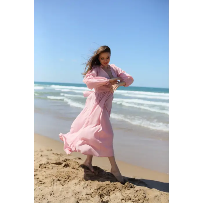 PEACE KEMER DETAYLI ŞİLE BEZİ ELBİSE