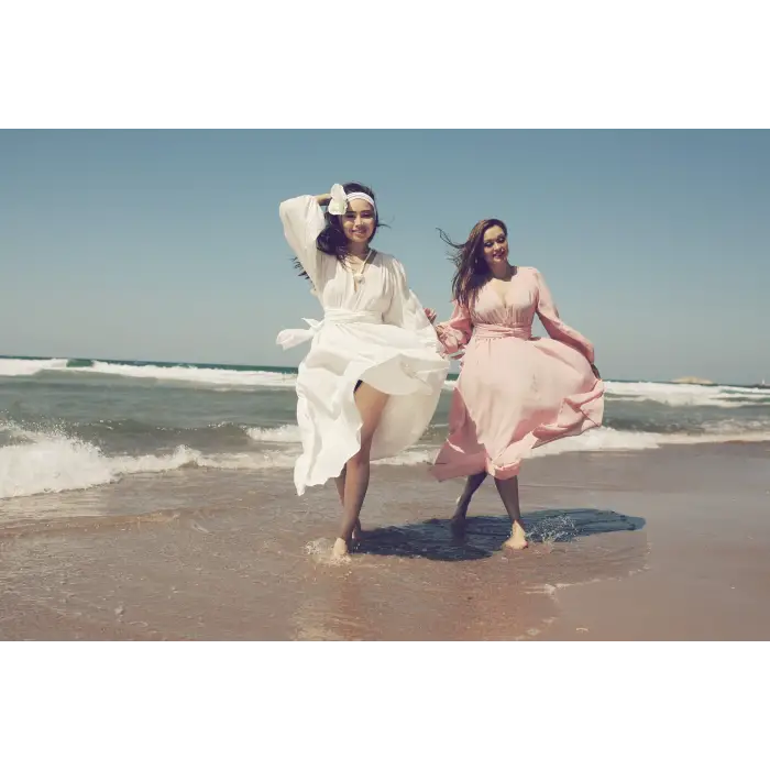 PEACE KEMER DETAYLI ŞİLE BEZİ ELBİSE