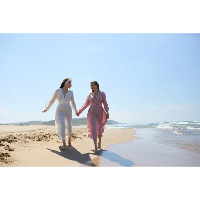 PEACE KEMER DETAYLI ŞİLE BEZİ ELBİSE