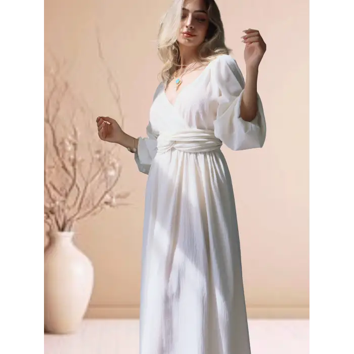 PEACE KEMER DETAYLI ŞİLE BEZİ ELBİSE