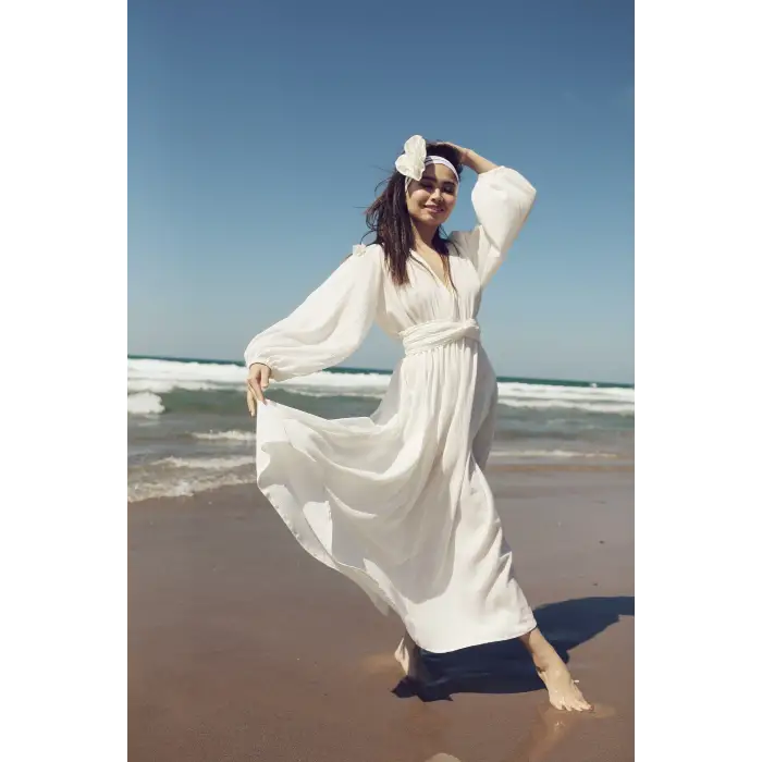 PEACE KEMER DETAYLI ŞİLE BEZİ ELBİSE