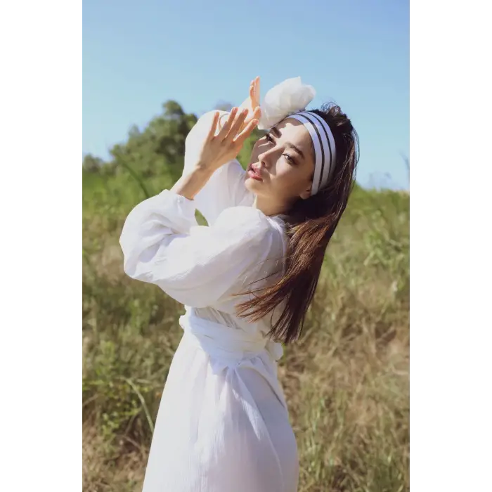 PEACE KEMER DETAYLI ŞİLE BEZİ ELBİSE