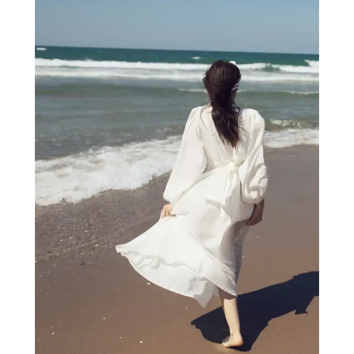 PEACE KEMER DETAYLI ŞİLE BEZİ ELBİSE