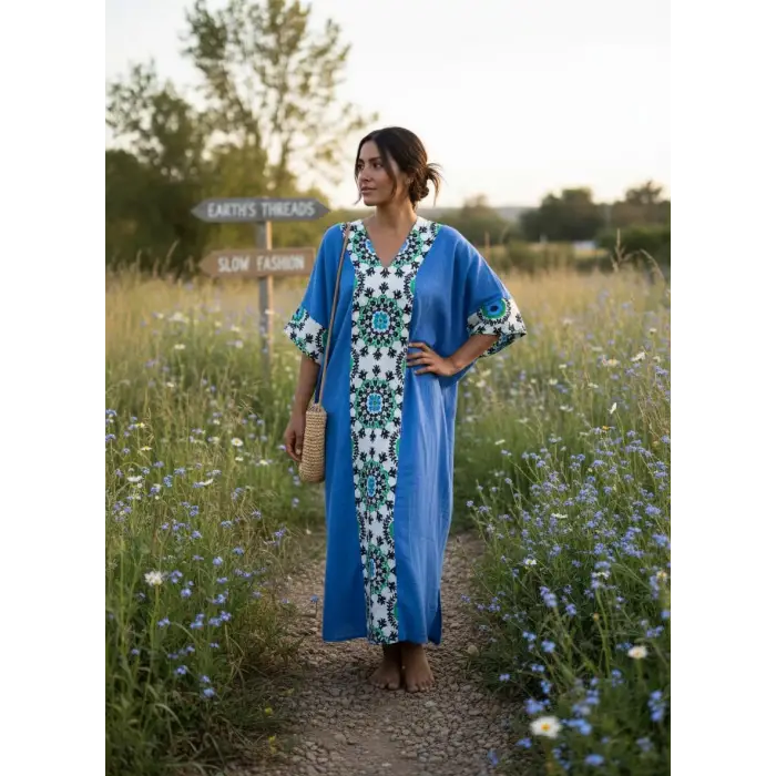 ROSEMARY MUSLİN KAFTAN Mavi