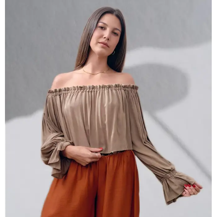 SAHRA MADONNA YAKA CROP BLUZ / Vizon