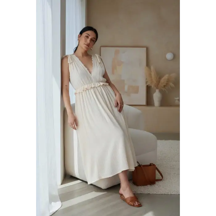 SELENE FIRFIRLI MÜSLİN ELBİSE / Naturel