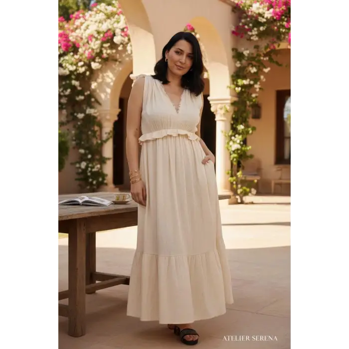 SELENE FIRFIRLI MÜSLİN ELBİSE / Naturel