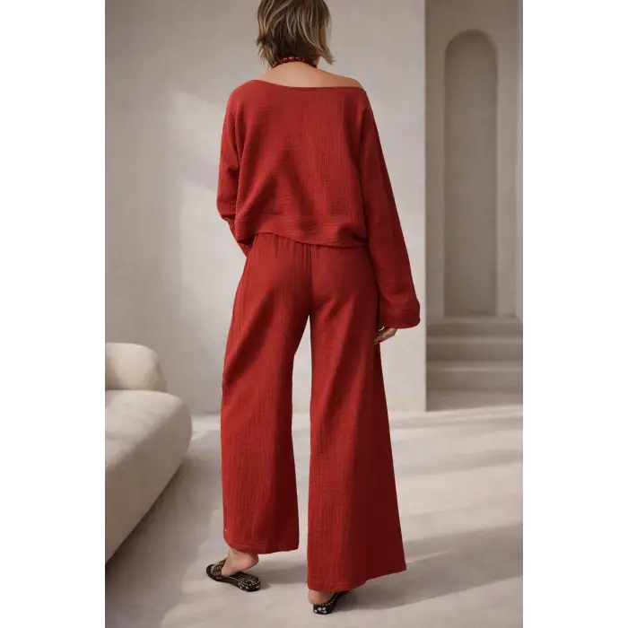 SOUL MÜSLİN BLUZ PANTOLON TAKIM / kırmızı