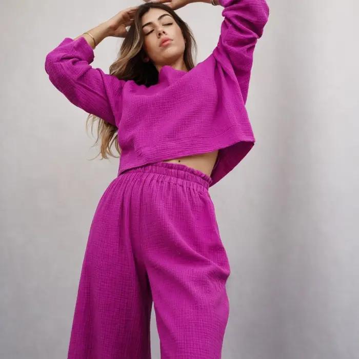 SOUL MÜSLİN BLUZ PANTOLON TAKIM / sıklamen