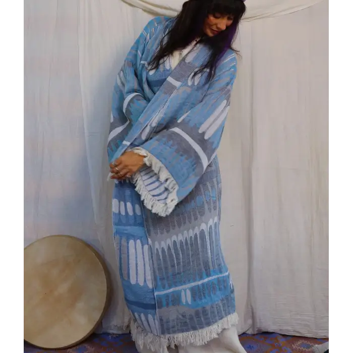 TOTEM DOKUMA JAKAR PAMUK KİMONO / MAVİ