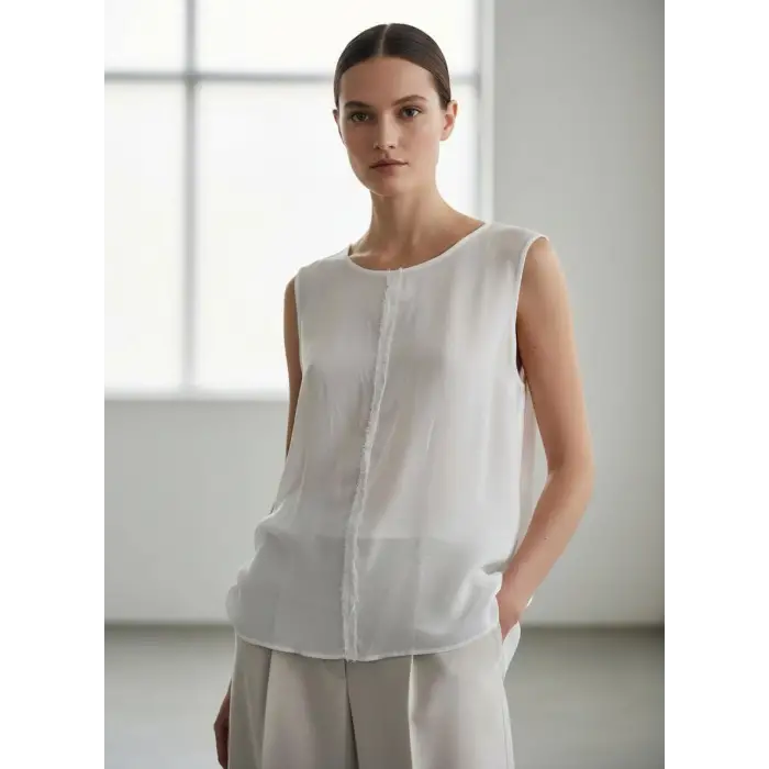 ÇİFT KAT KOLSUZ VUAL ŞİLE BEZİ BLUZ