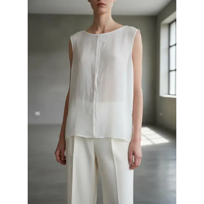 ÇİFT KAT KOLSUZ VUAL ŞİLE BEZİ BLUZ