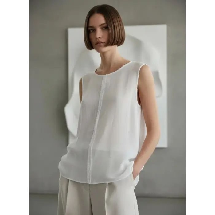 ÇİFT KAT KOLSUZ VUAL ŞİLE BEZİ BLUZ