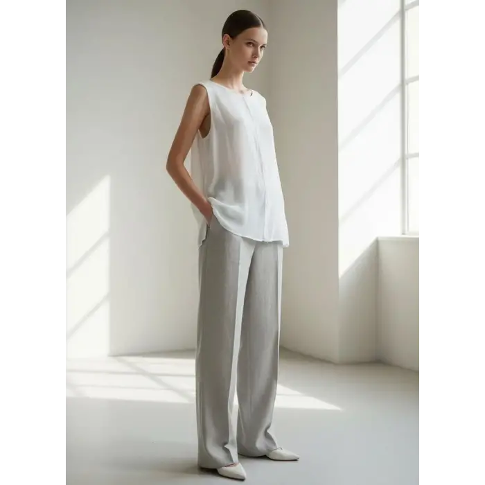 ÇİFT KAT KOLSUZ VUAL ŞİLE BEZİ BLUZ