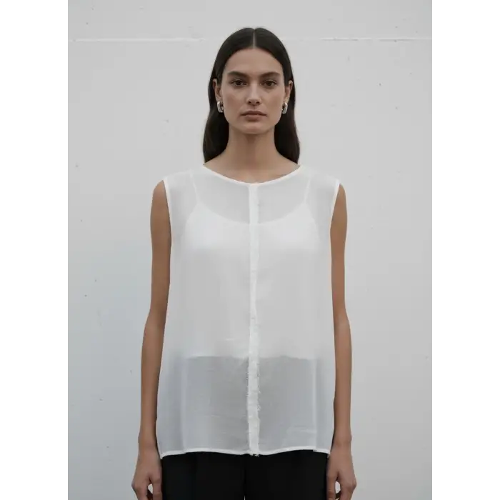 ÇİFT KAT KOLSUZ VUAL ŞİLE BEZİ BLUZ