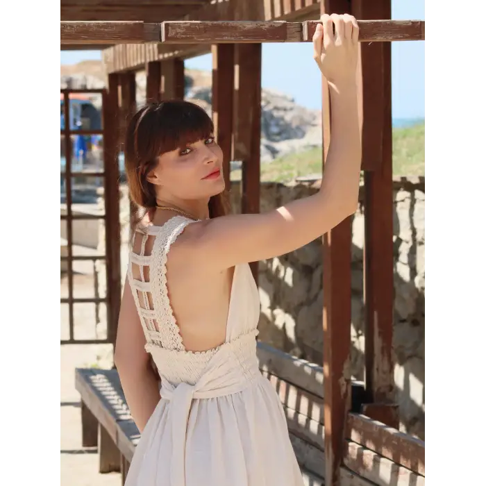 ZAMBAK SIRTI DANTEL DETAYLI ELBİSE