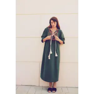 MİMOZA Kilim Yaka detaylı Müslin Elbise