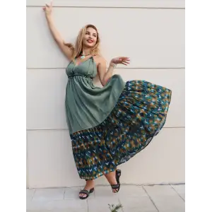 GAZELLE BOHEM STİL ÇİNGENE ELBİSE / Yeşil