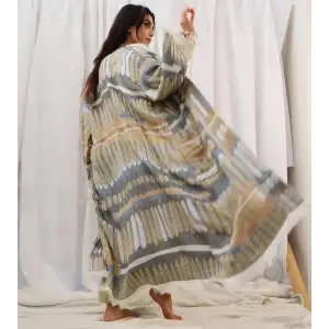 TOTEM DOKUMA JAKAR PAMUK KİMONO / Bej