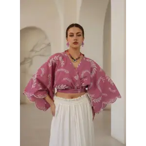 DEMRE PAMUK BAĞLAMALI CROP BLUZ