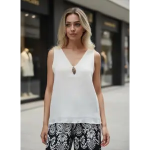 YAPRAK V YAKA Çift KAT MÜSLİN BLUZ