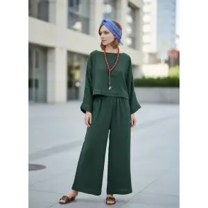 SOUL MÜSLİN BLUZ PANTOLON TAKIM /petrol