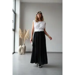 HERA ÇİFT RENK BELİ ÖRGÜLÜ MÜSLİN ELBİSE Siyah