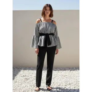 LİNET PAMUK DOKUMA ÇİZGİLİ BLUZ