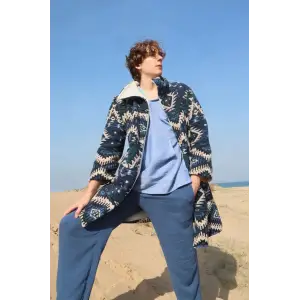 NAVAJO POLAR KİLİM DESEN PALTO