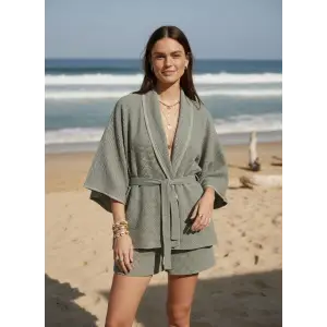 WAFFLE DOKUMA KİMONO & ŞORT TAKIM