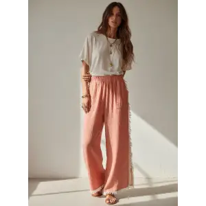 PÜSKÜLLÜ CRINCLE PANTOLON / Turuncu