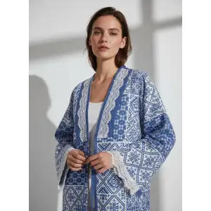 İZNİK ÇİNİ DESEN PAMUK KANVAS BASKILI CEKET