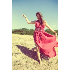 AZİZE BOHEM STİL MÜSLİN ELBİSE / Şarap