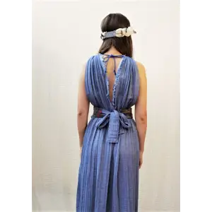 AZİZE BOHEM STİL MÜSLİN ELBİSE / Vintage Mavi